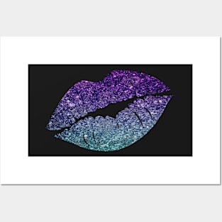 Teal Purple Ombre Faux Glitter Lips Posters and Art